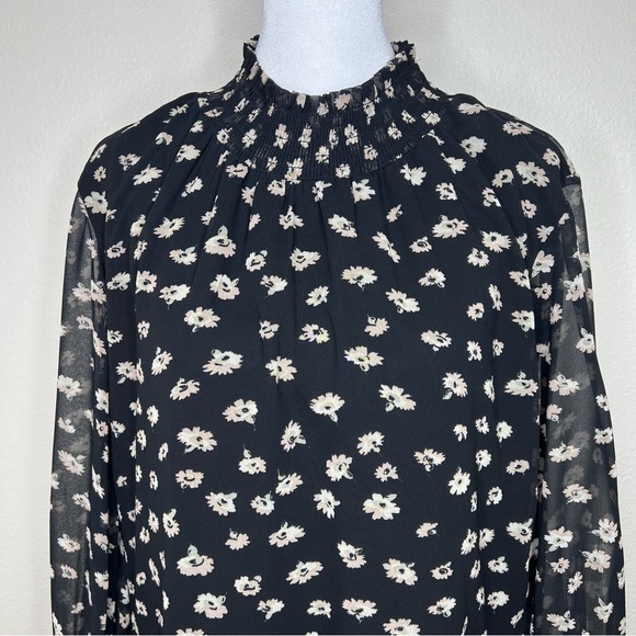 Madewell Black Seattle Floral Mistlight Mockneck Smocked Long Sleeve Dress - Picture 6 of 16